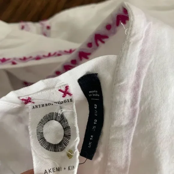 AKEMI KIN ANTHROPOLOGIE white cotton boho dress sz 10 or m - Picture 6 of 7